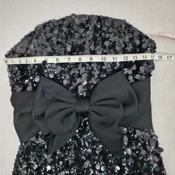 Ieena Mac Duggal Black Strapless Sequin Evening Gown With Bow Sz 4 NWT - Picture 7 of 11